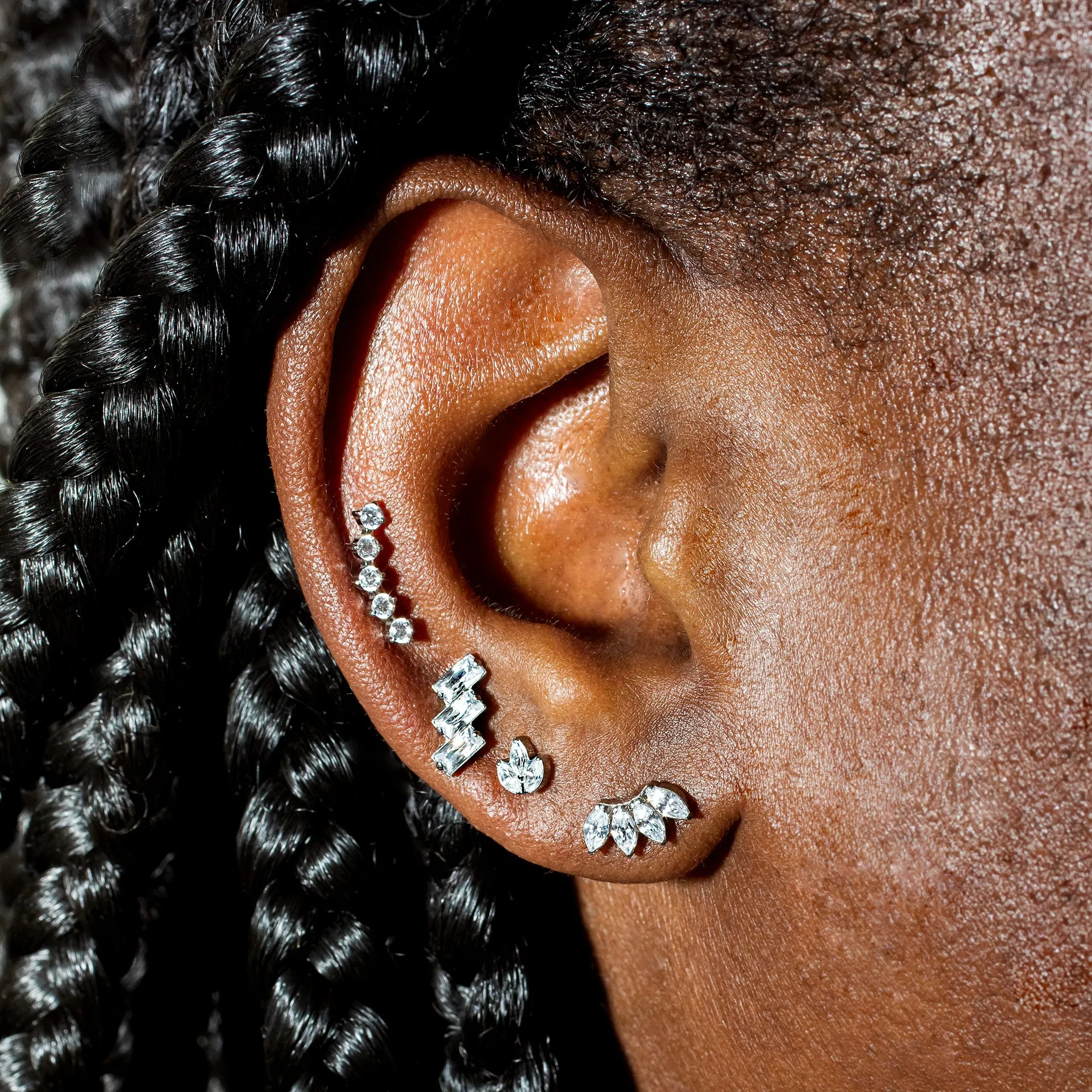Arc Marquise Flat Back Earrings - Four Inlaid Crystals