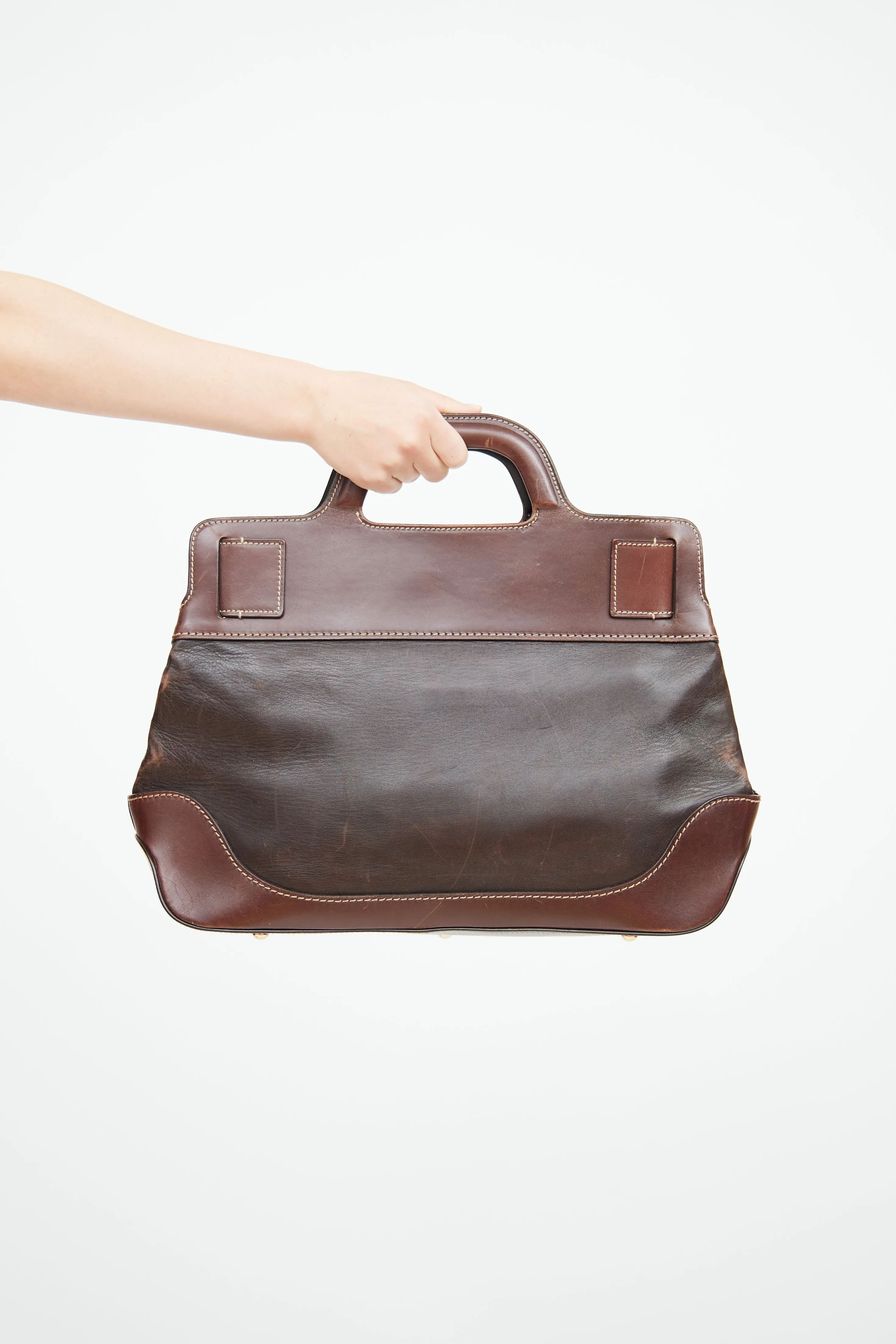 Brown Leather W Briefcase Bag