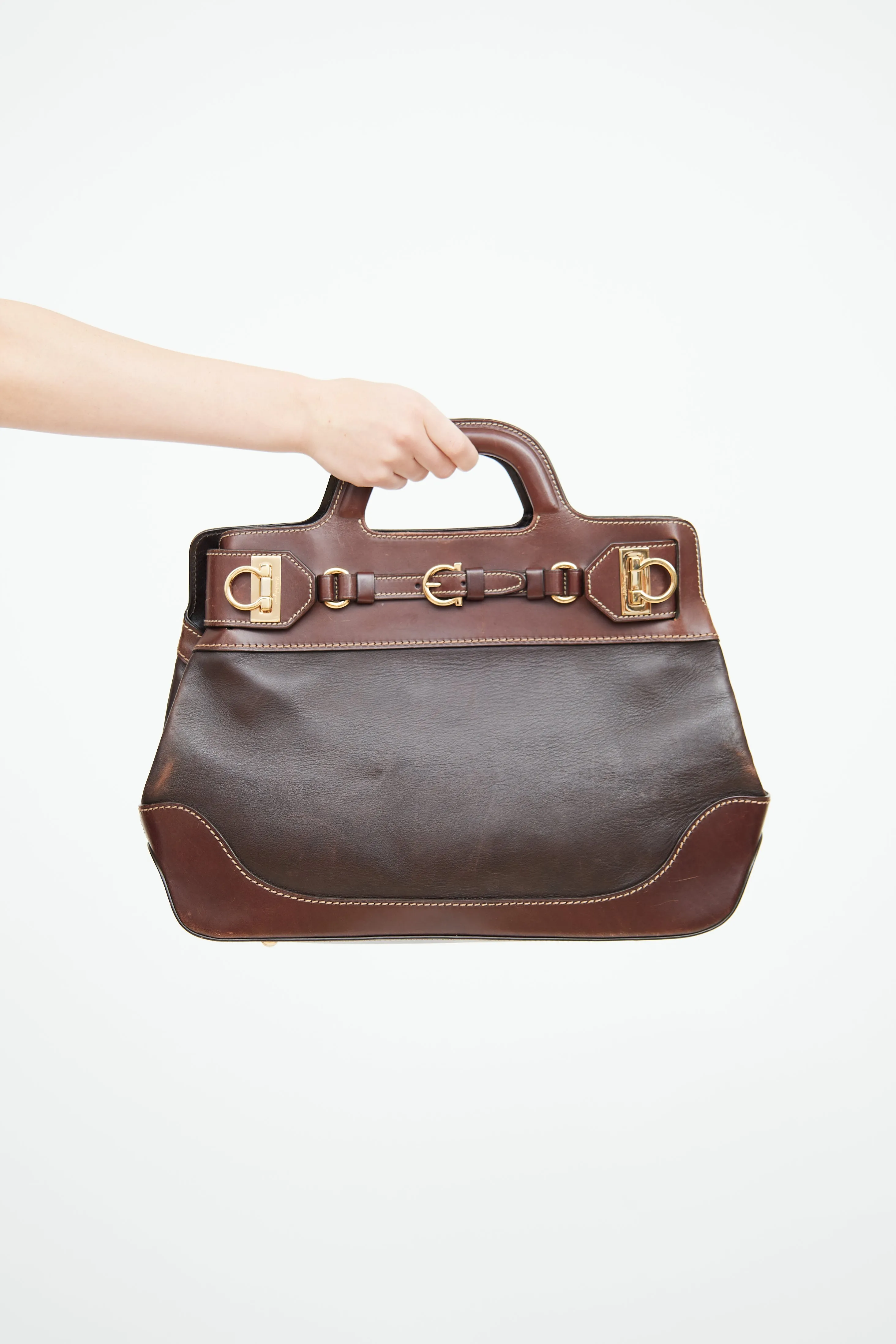 Brown Leather W Briefcase Bag