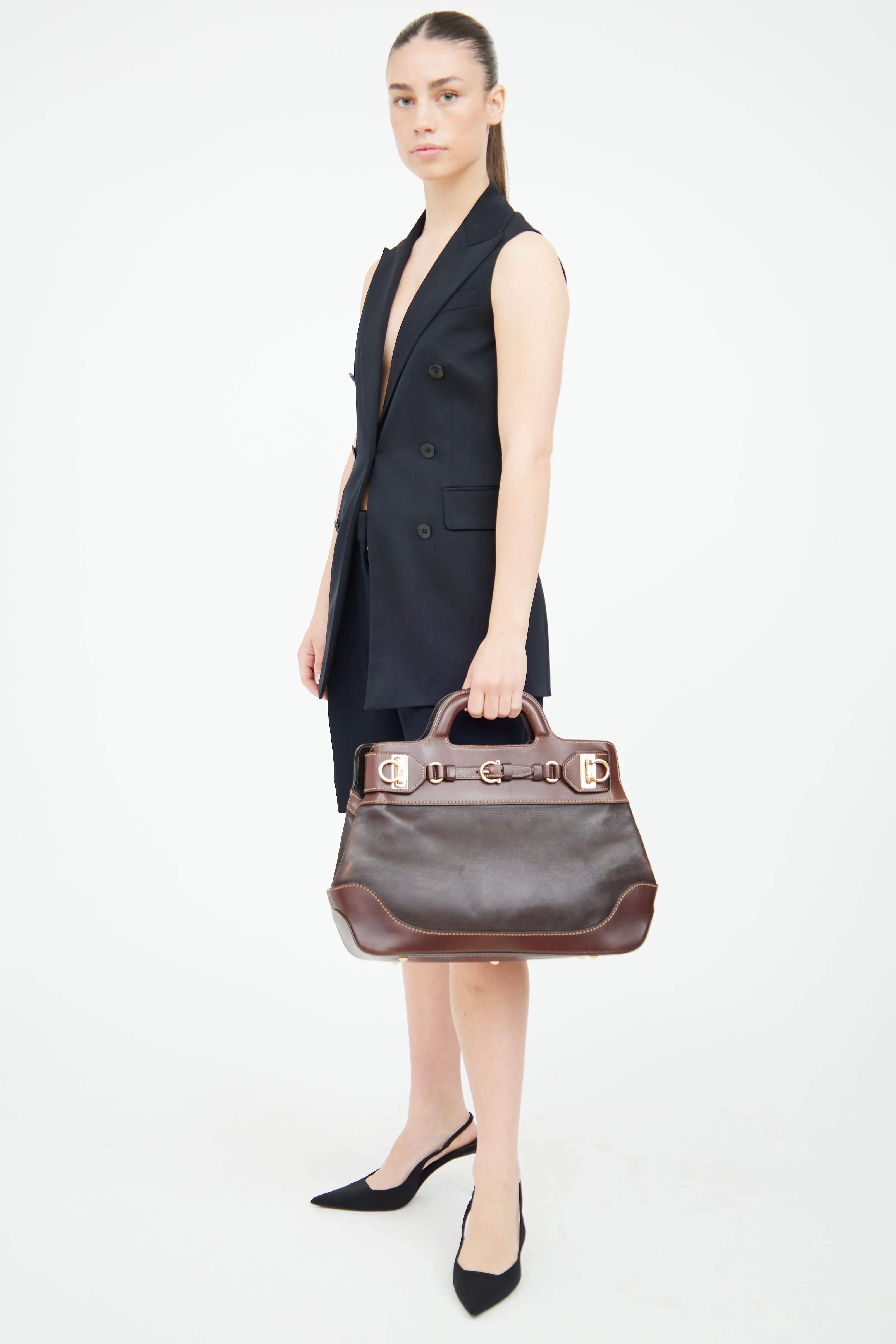 Brown Leather W Briefcase Bag