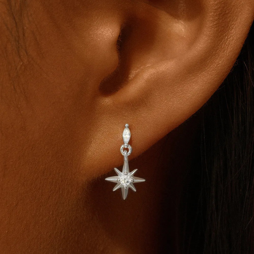 CZ Diamond Star Pendant Gold Plated Flat Back Earrings