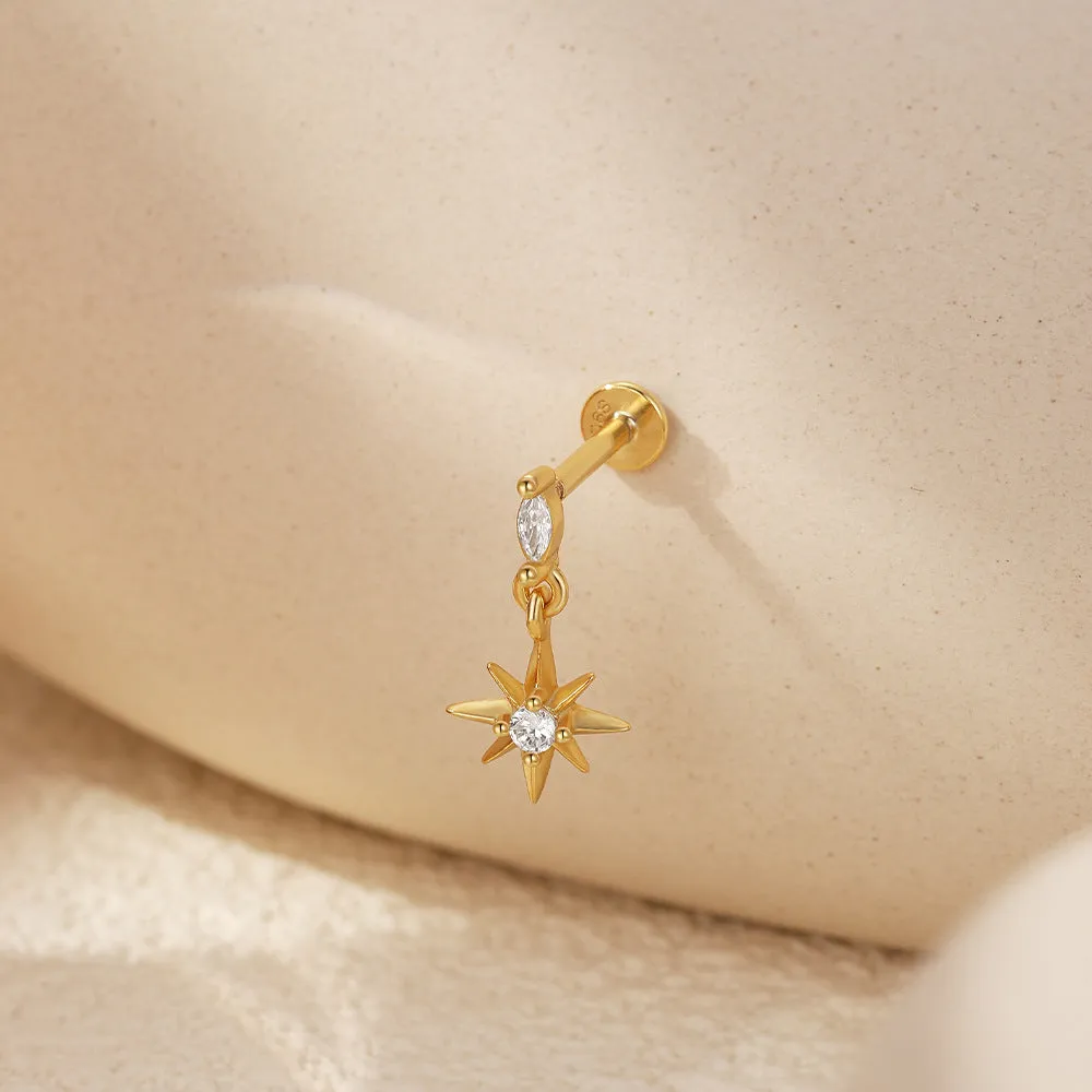 CZ Diamond Star Pendant Gold Plated Flat Back Earrings