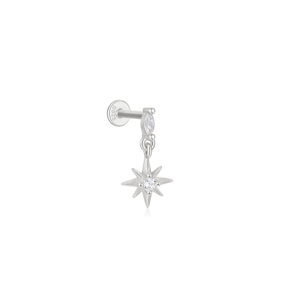 CZ Diamond Star Pendant Gold Plated Flat Back Earrings