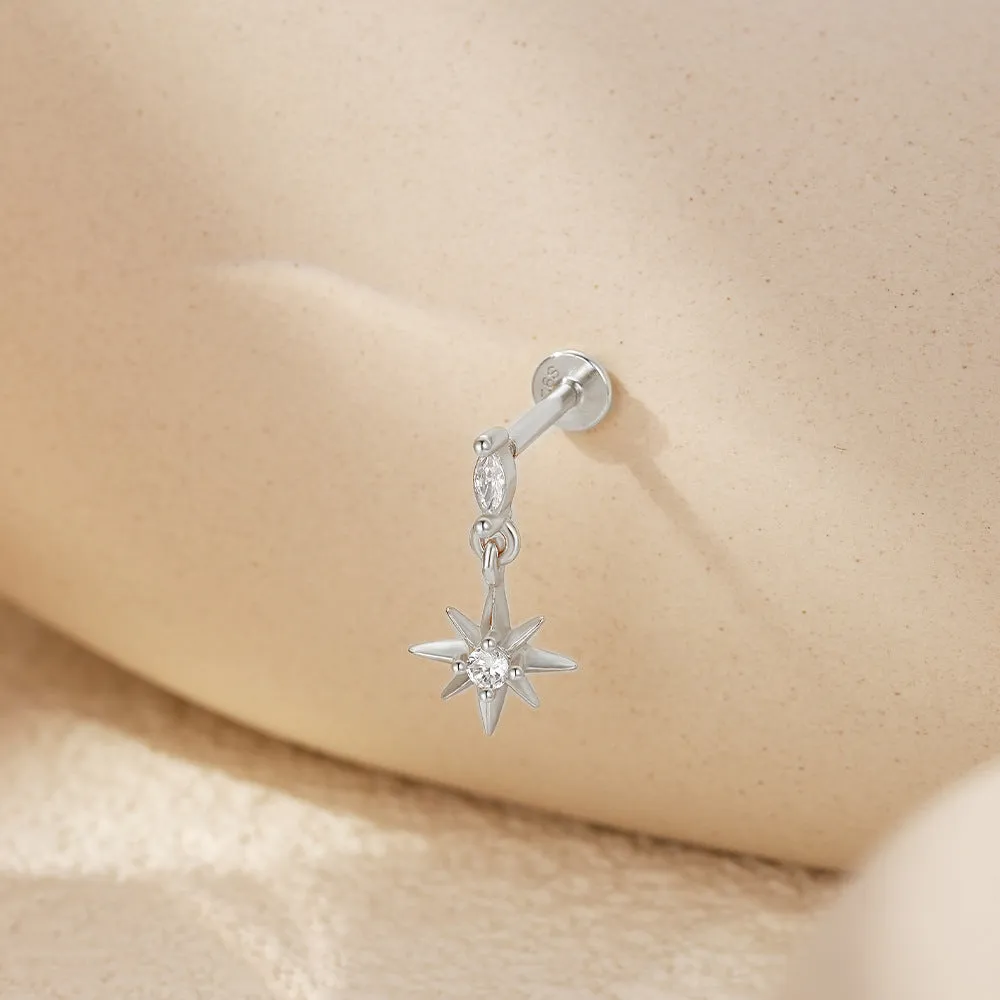 CZ Diamond Star Pendant Gold Plated Flat Back Earrings