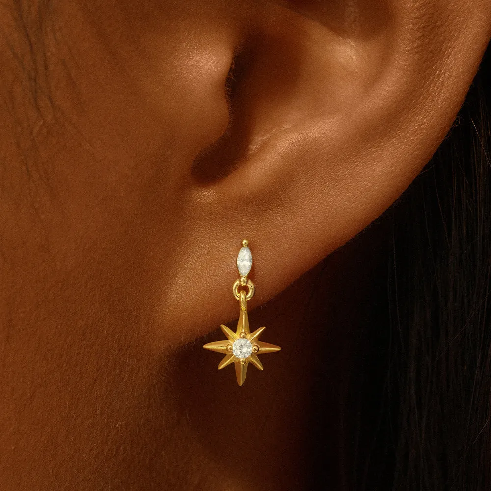 CZ Diamond Star Pendant Gold Plated Flat Back Earrings