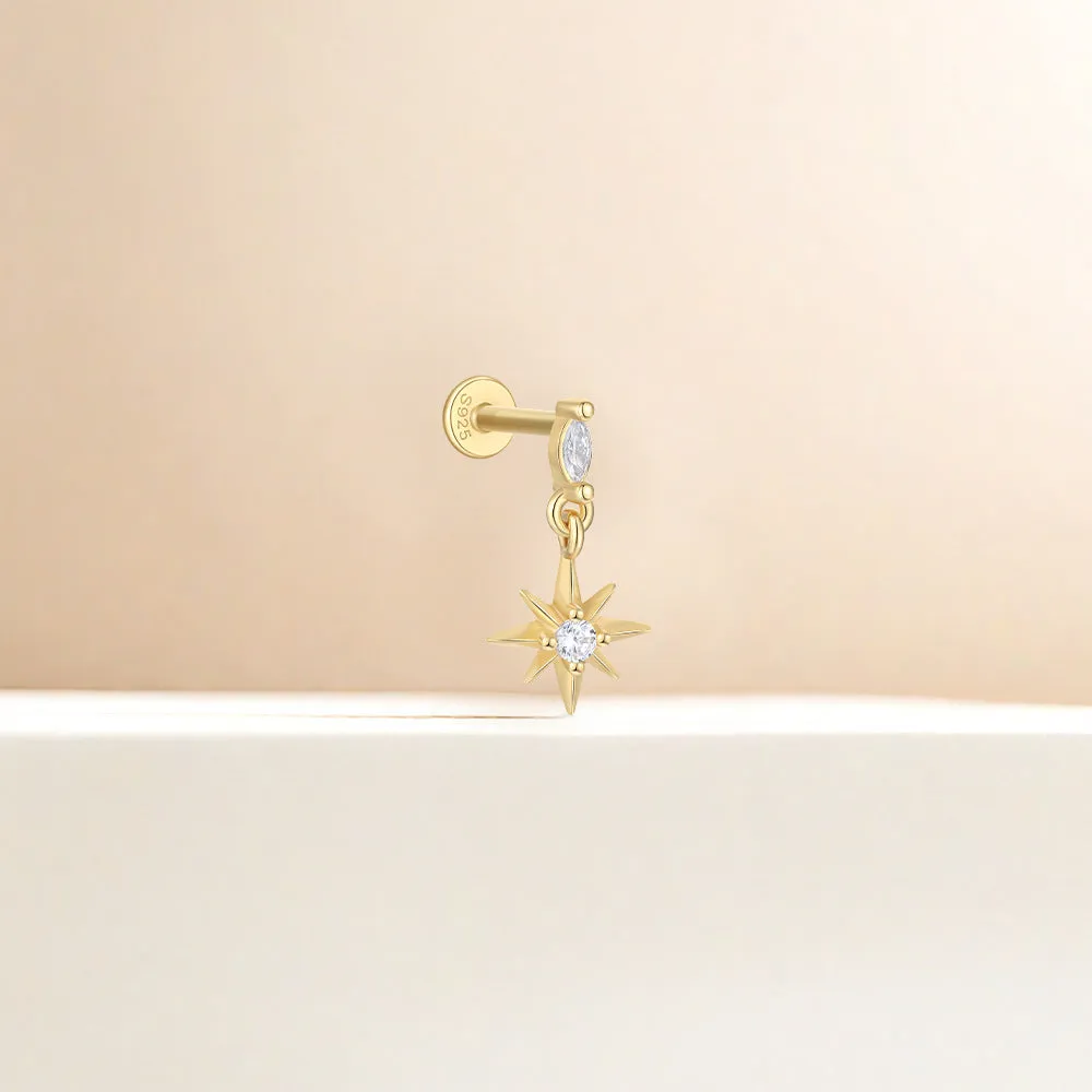 CZ Diamond Star Pendant Gold Plated Flat Back Earrings