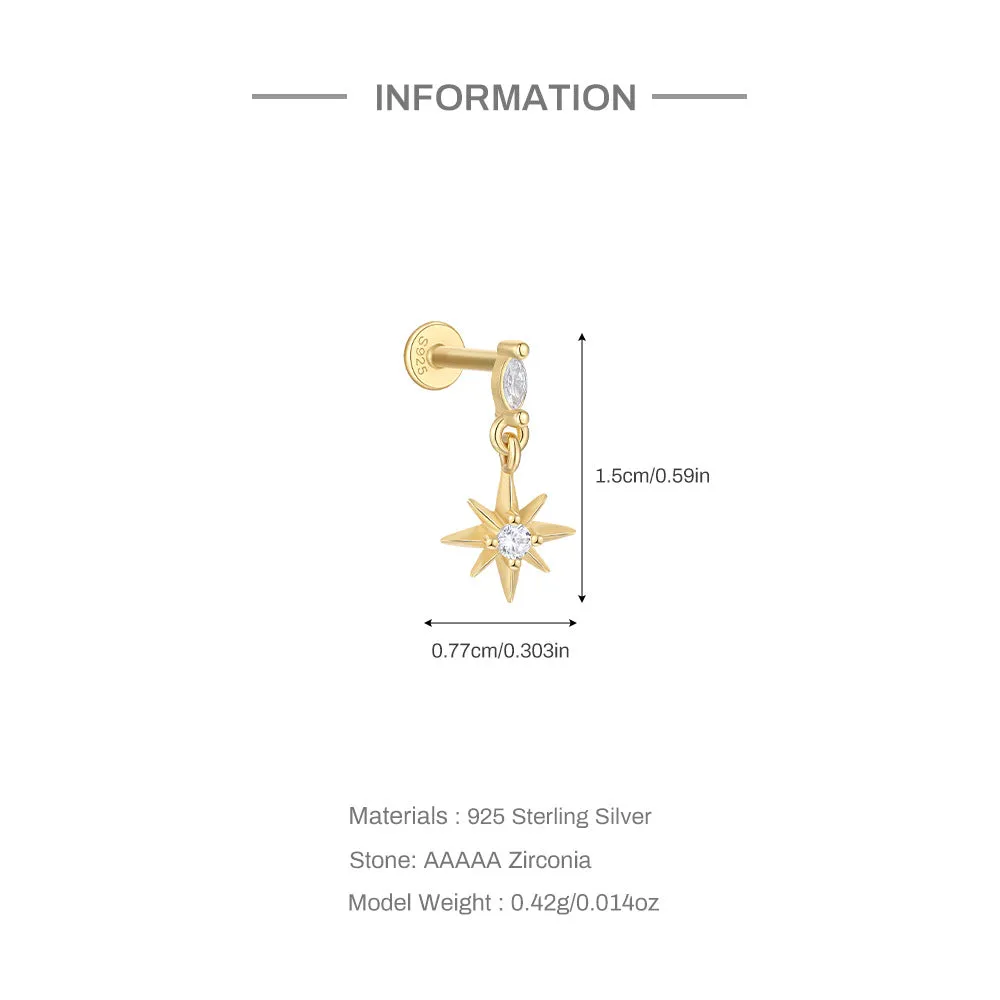 CZ Diamond Star Pendant Gold Plated Flat Back Earrings