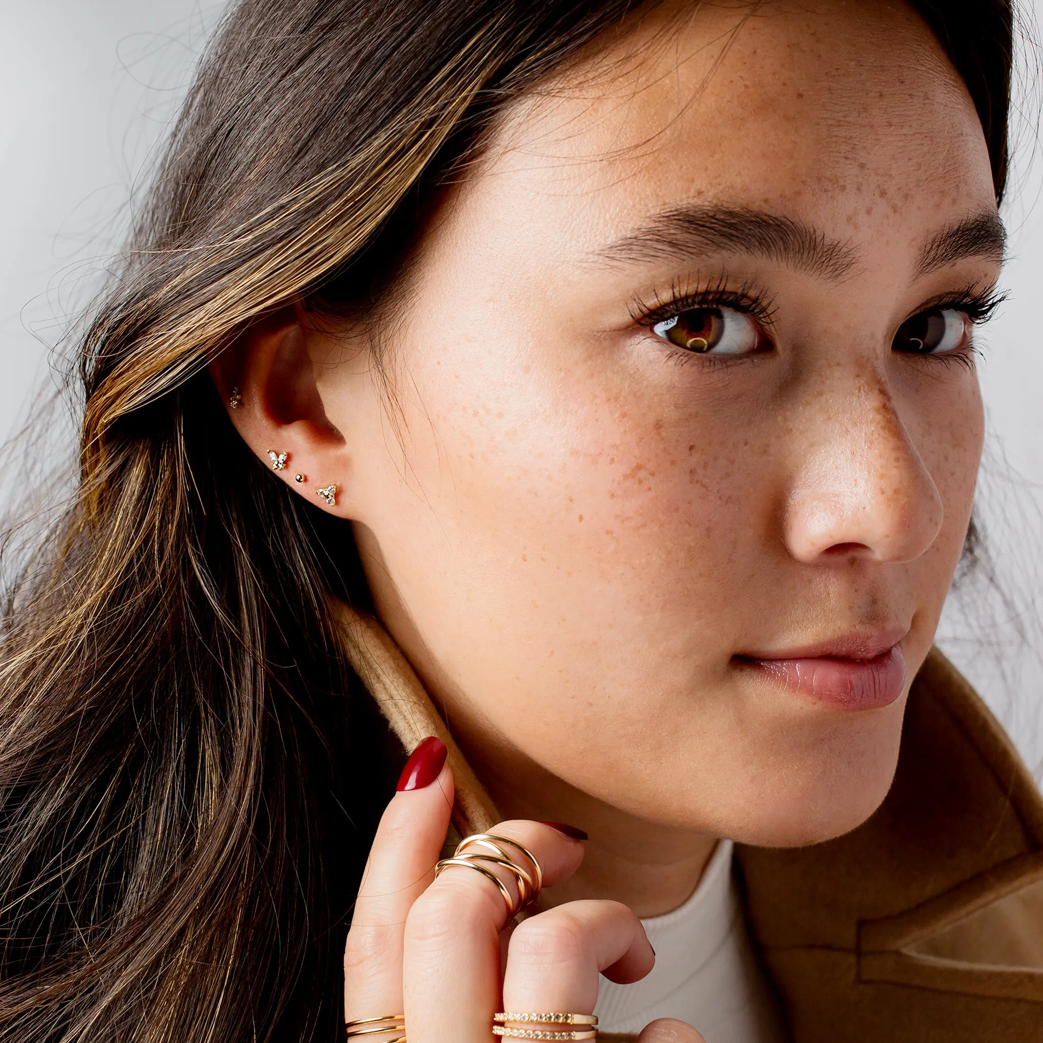Gossamer Mini Sphere Flat Back Sleeper Earrings - 14K Solid Gold