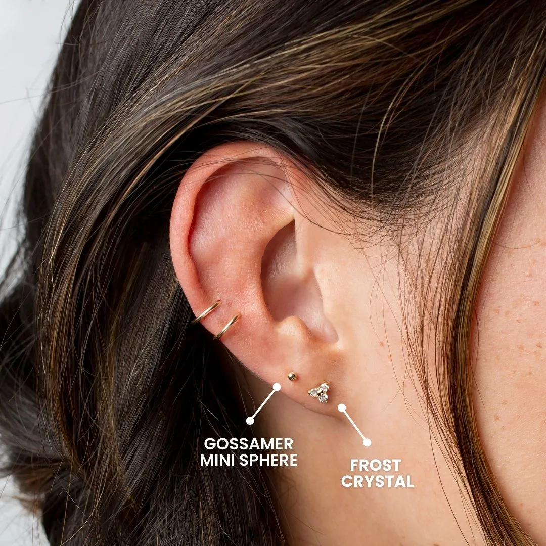 Gossamer Mini Sphere Flat Back Sleeper Earrings - 14K Solid Gold