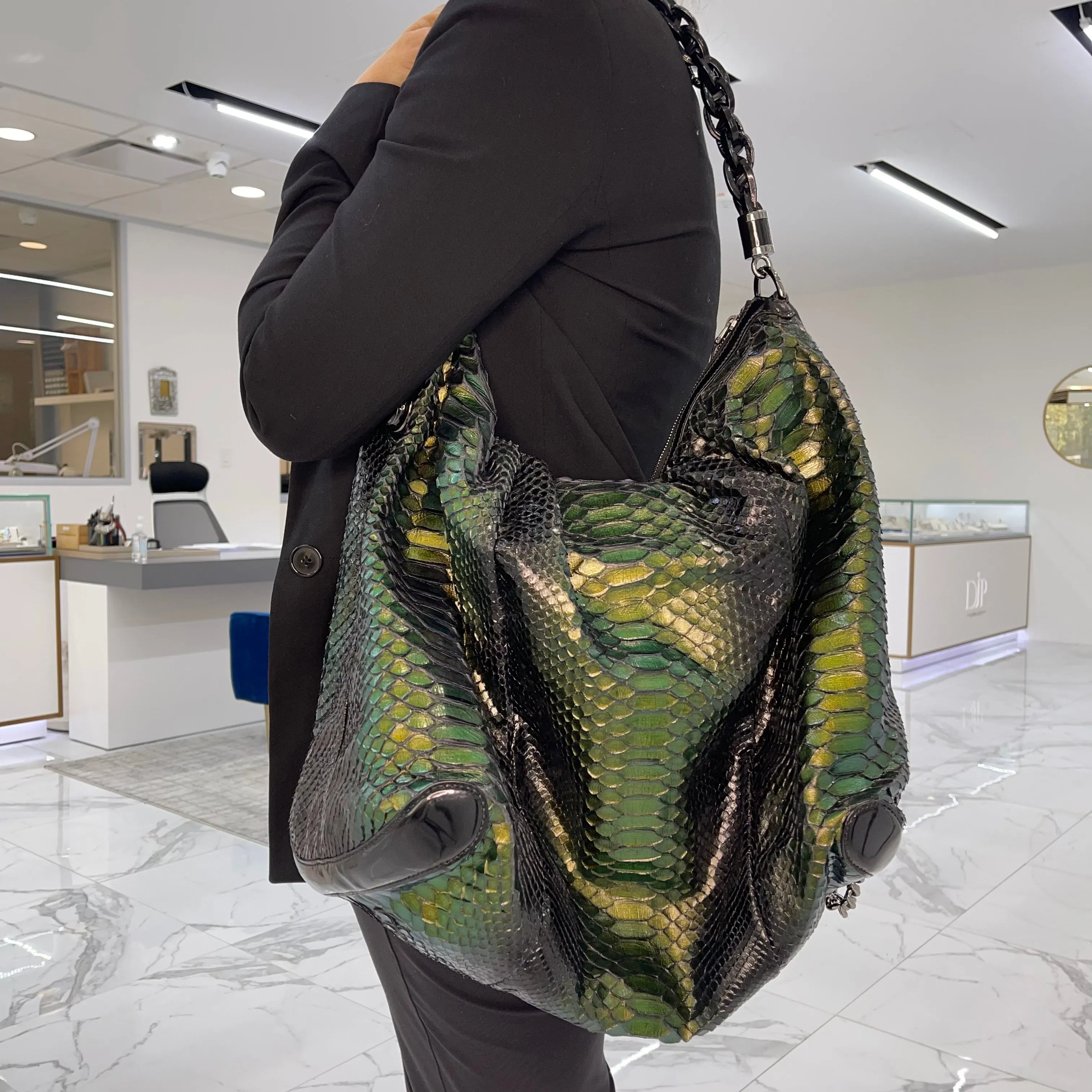 Gucci Metallic Green Python Galaxy 228559 Ladies Leather Handbag