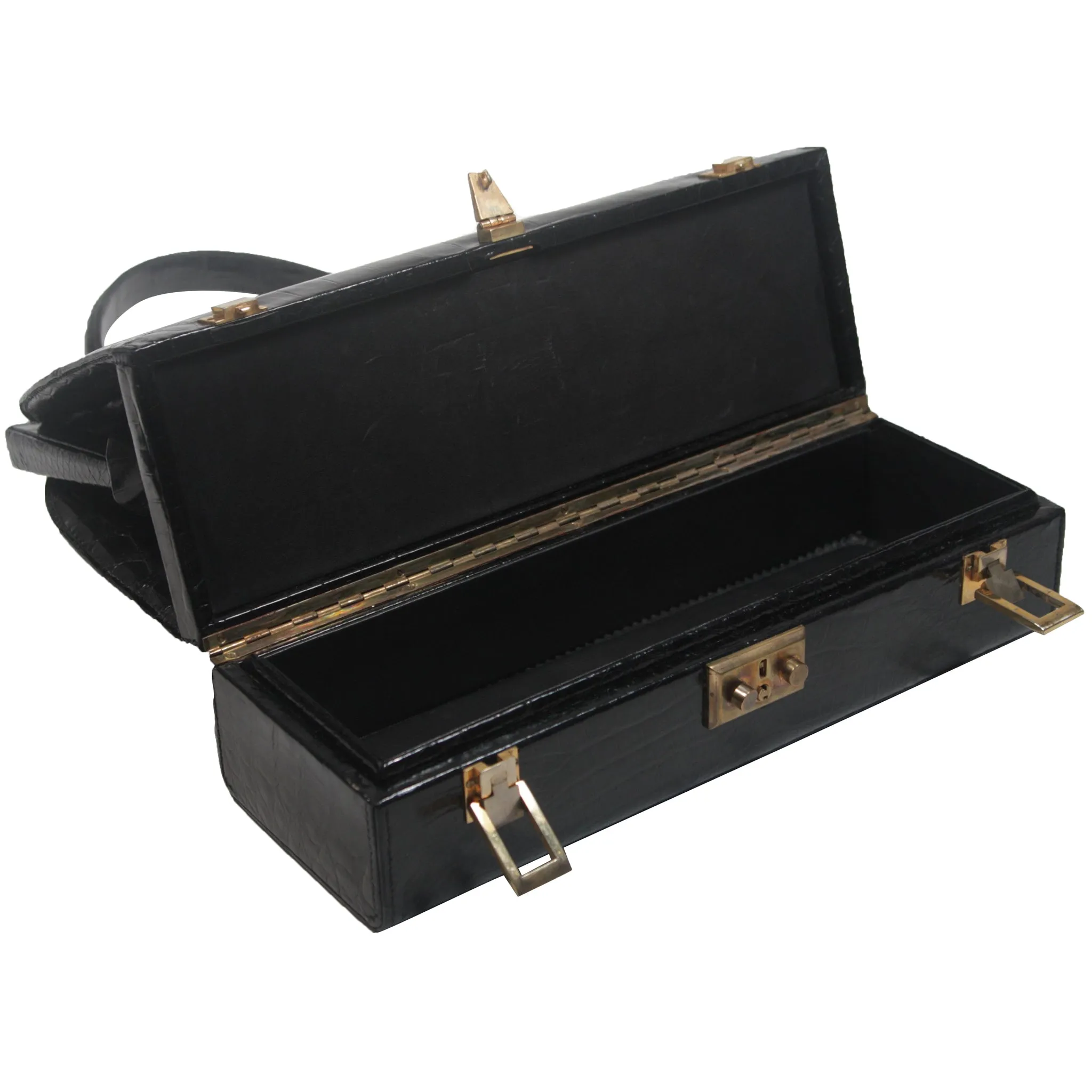 Koret Very Rare "Mallette" Black Crocodile Structured Handbag
