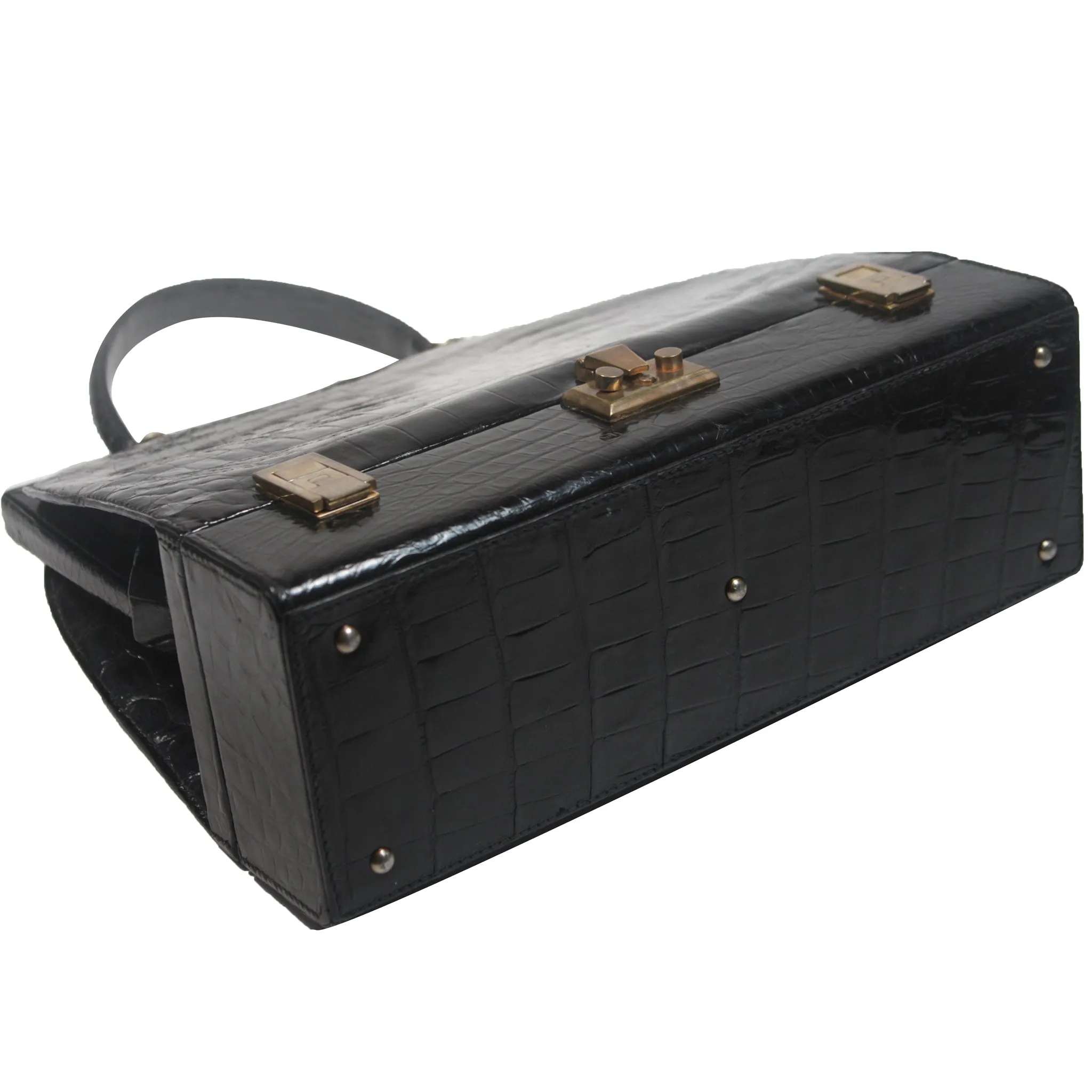Koret Very Rare "Mallette" Black Crocodile Structured Handbag